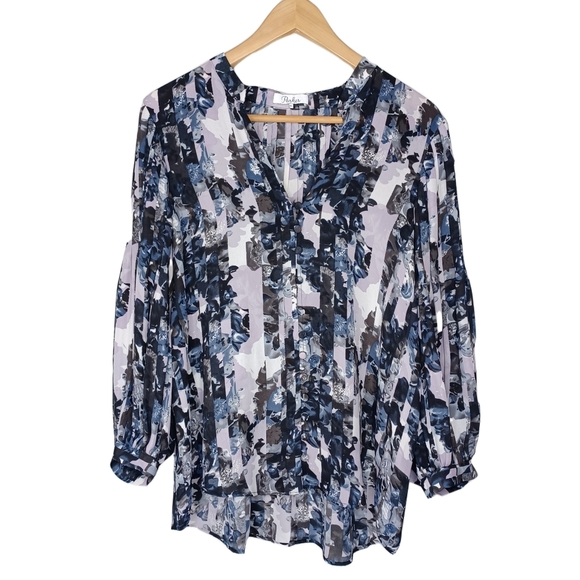 Parker Floral Office Business Sz XS Pleated Button Down Front Blouse - Picture 1 of 11